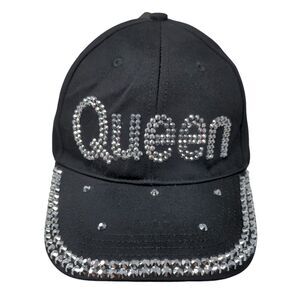 Queen Strapback Hat Black One Size Bling Rhinestone Vented Holes W/Tags